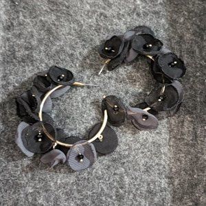 Gold & black floral hoop earrings